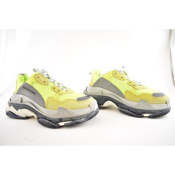 Balenciaga Triple S Mens Jaune Neon Yellow Grey Speed Flat Trainer Sneaker 39 6 - Picture 2 of 10